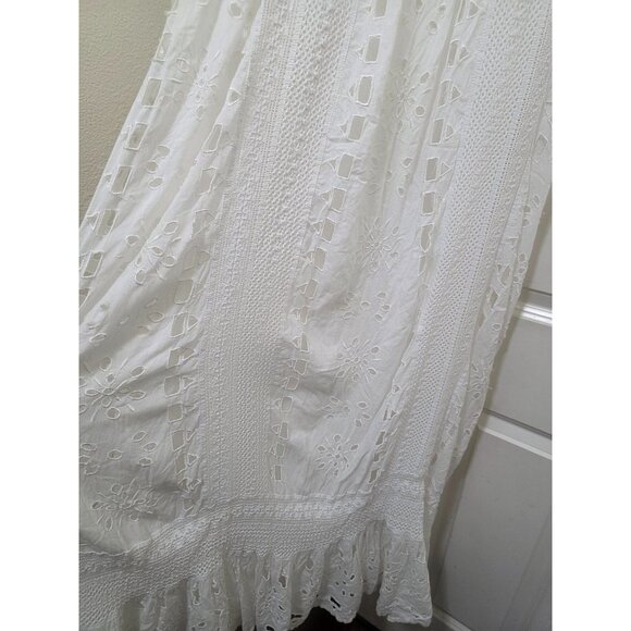 Michael Kors White Eyelet Embroidered Maxi Dress W/ Tie Straps & Ruffle Hem Size - Picture 5 of 9